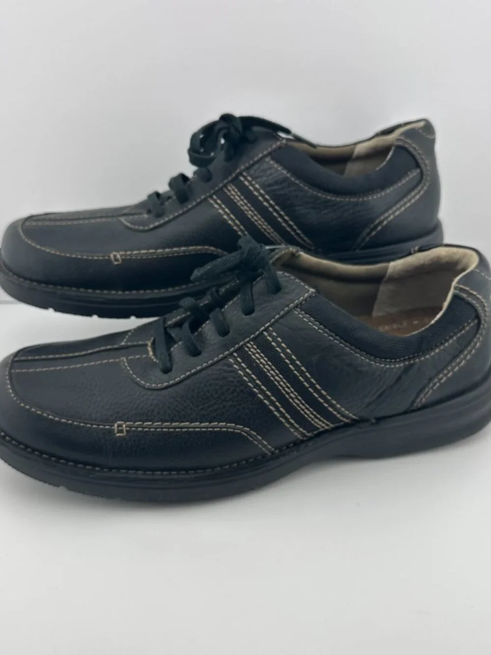 CLARKS BLACK LEATHER LIGHTWEIGHT CASUAL COMFORT LACE-UP MEN'S SHOES SIZE 13 M